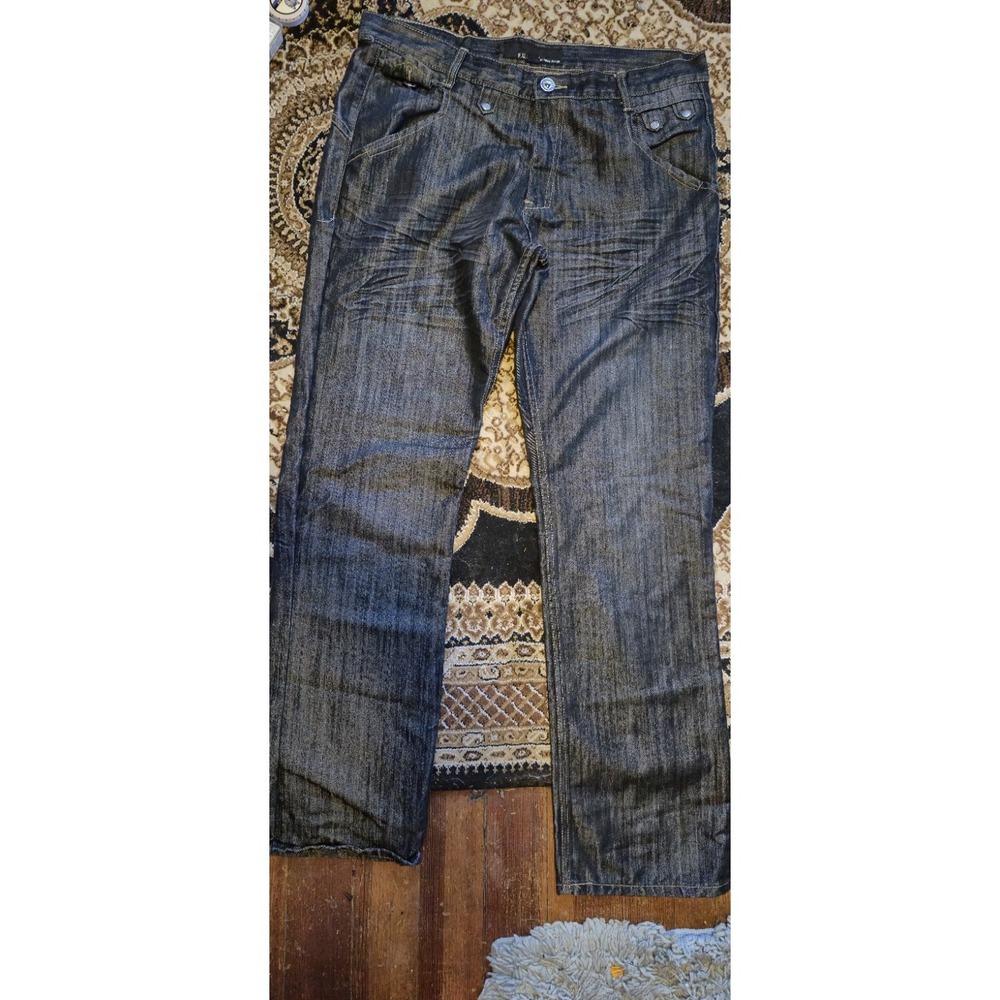 FUSA Mens Denim Jeans Size 38x34 Y2K Style‎ Streetwear Black 👖🔥